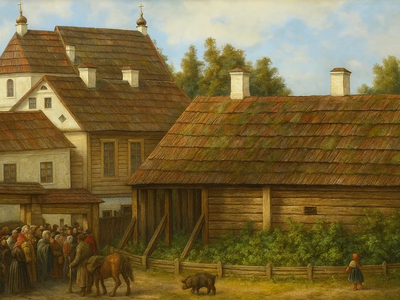 1790-Czesław Moniuszko - Un piccolo cortile in lontananza, la chiesa di San Tommaso d'Aquino